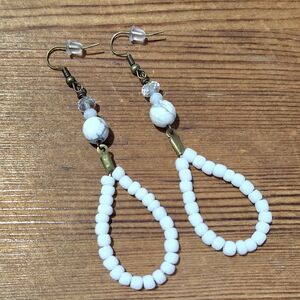 *5 For $20***White Beaded Long Dangle Earrings / Handmade Ladies Earrings